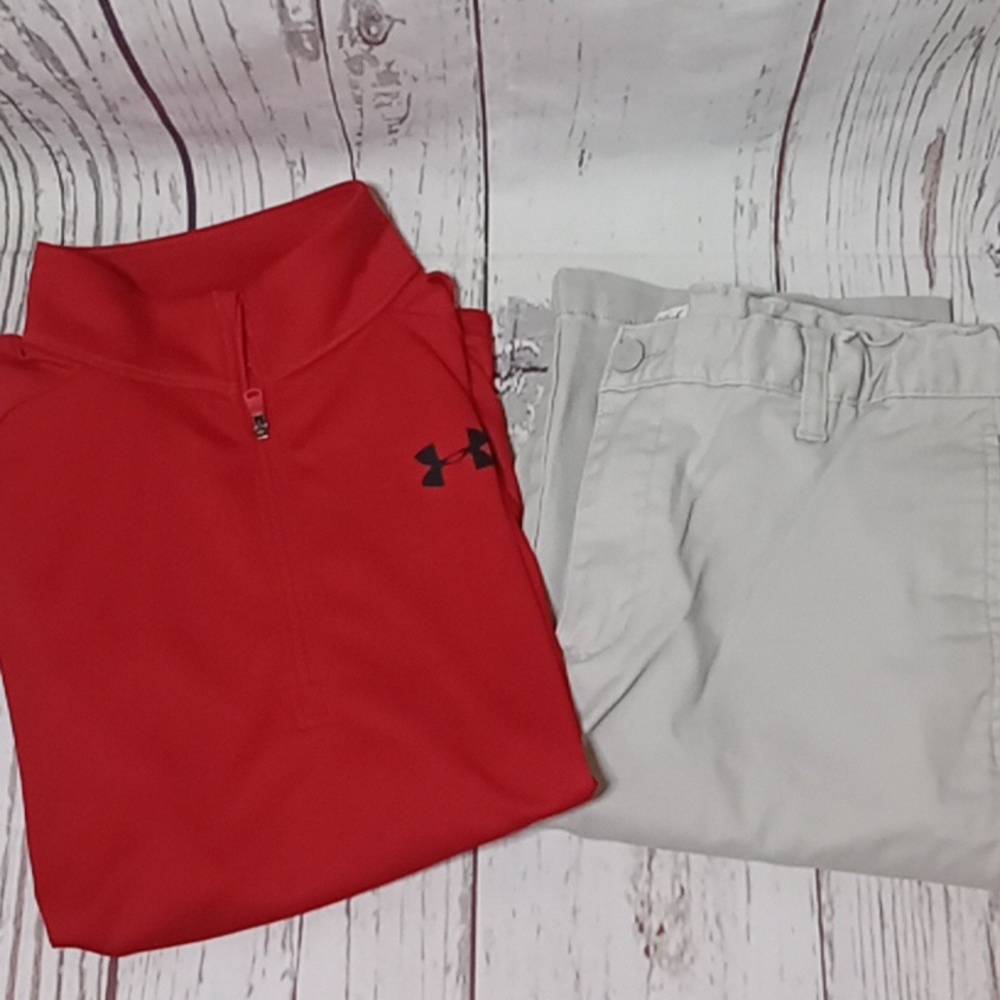 Bundle Under Armour Long Sleeve Youth L Cat & Jack Khaki Pants 14 Husky